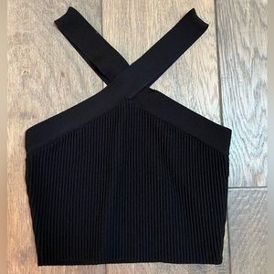 black ribbed criss cross top